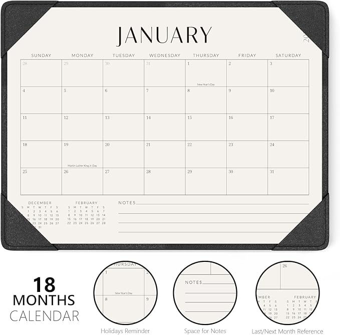 Jotsome Desk Calendar 2025-2026 with Desktop Mat, Desk Pad Calendar From Now to December 2026 14x10.5 inch, Desk Blotter Calendar for Home Office and School, Easy Planning, Black