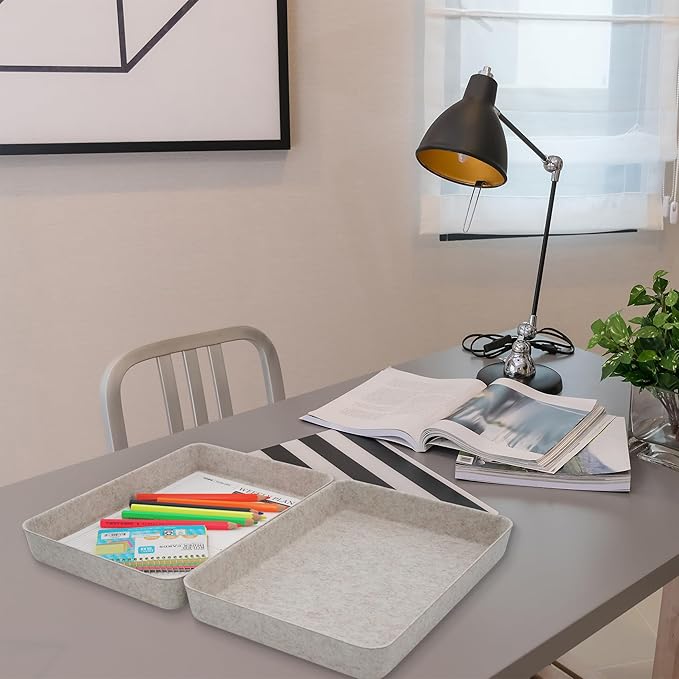 Welaxy 2-piece Office desk drawer organizer tray letter-size documents paper book file Folder Holder Scandinavian-chic storage bin hygge design sleek minimalist gifts idea storage bins (Oatmeal)