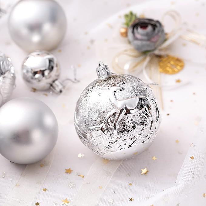 Christmas Ornaments for Xmas Trees,Silver Shatterproof Christmas Ball Ornaments