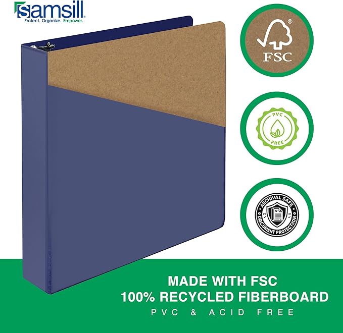 Samsill Durable 1.5 Inch Binder, Made in The USA, D Ring Binder, Customizable Clear View Cover, Midnight Blue, Holds 350 Pages
