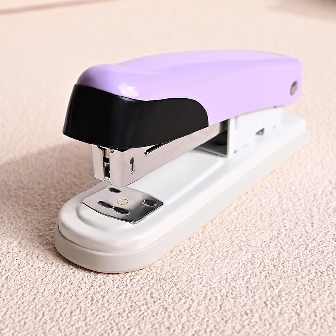 Temiary Stapler, Desktop Metal Staplers with 2000 Standard Staples, 25 Sheet Capacity, One Finger Stapling, Jam Free, No Effort Staplers for Classroom, Office or Desk (Purple)