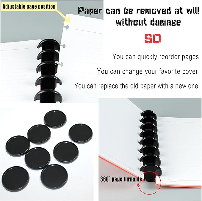 36Pcs (2",1-3/8",1") Discbound Notebook Discs, Black Expansion Discs Plastic Book Discbound Binding Discs for DIY Notebooks and Planner Scrapbooking Supplies(Black)