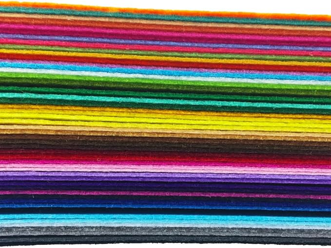 flic-flac 48PCS 8 x 8 inches (20 x 20cm) Assorted Color Felt Fabric Sheets Patchwork Sewing DIY Craft 1mm Thick … (20cm * 20cm, 48pcs)