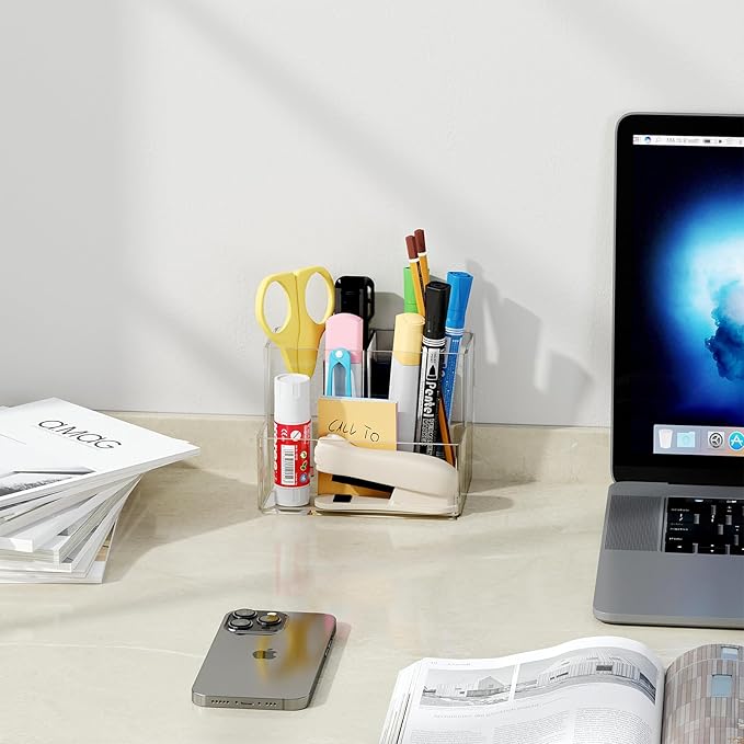 Marbrasse Acrylic Magnetic Pen Holder, Dry Erase Marker Holder, Magnetic Whiteboard Pencil Holders for Refrigerator, Locker, School and Office,Clear