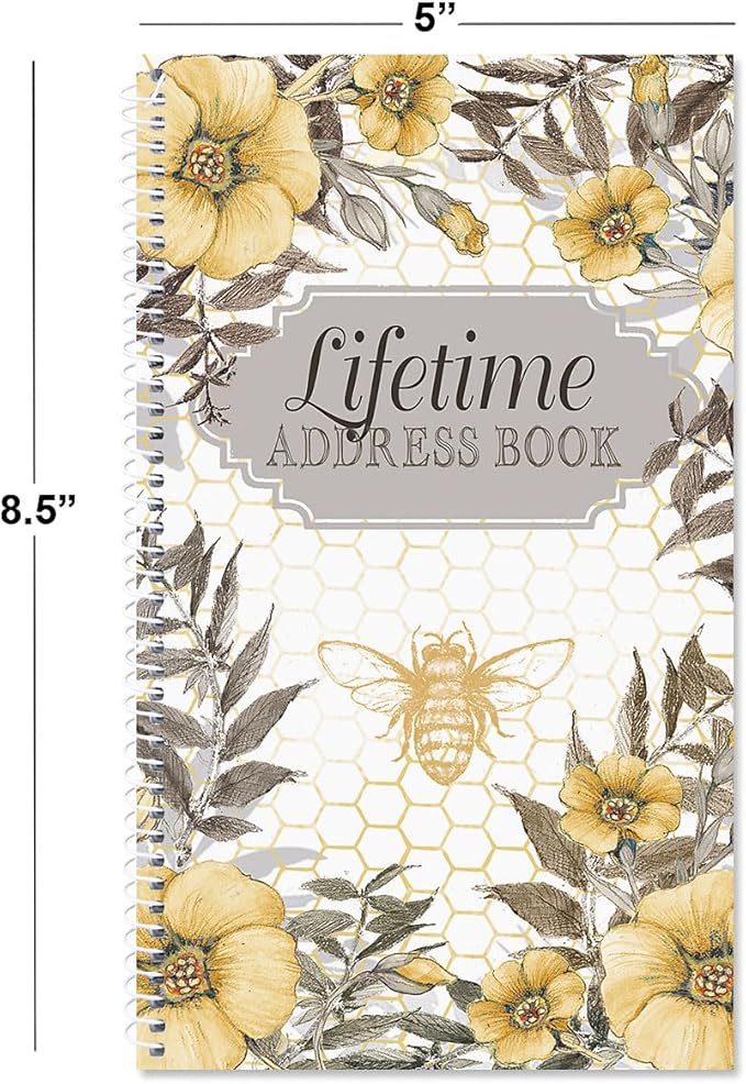 Current Sweet Bee Address Book - 94 Pages; Small 5" x 8-1/2" Size for Purse or Office, Spiral Bound Soft Cover Organizer for Contacts, Addresses, Email, & Phone Numbers + 50 Replacement Stickers