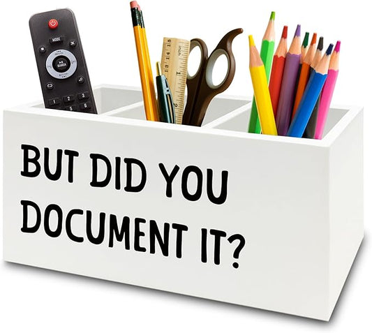 Funny But Did You Document It Pen Pencil Holder Organizer for Desk, HR Human Resources Gifts, Office Humor Gifts, Funny Wooden Box Sign for Office Workplace Desk Tabletop Decorations