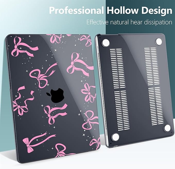 DONGKE Compatible with M4 MacBook Air 15 inch Case 2025 2024 2023 A3241 A3114 A2941 M3 M2 Liquid Retina Display Touch ID, Plastic Hard Case & Keyboard Skin & Screen Protector - Bows & Stars