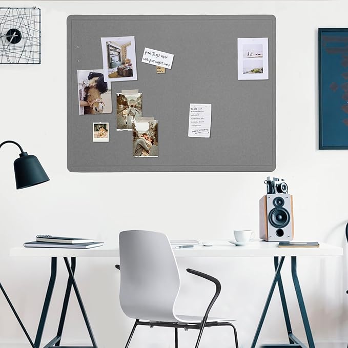 Large Bulletin Board - 48 x 36 Inches, Decorative Felt Pin Board for Wall - 4' x 3' Foldable Photo Display Board with Self-Adhesive Tape, Includes 20 Push Pins - Gray