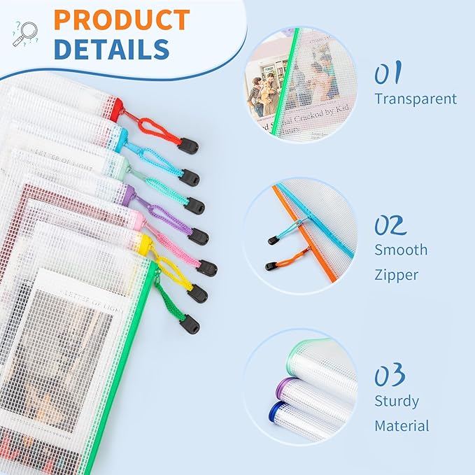 Umriox 32PCS 16 Color Mesh Zipper Pouch Bags, Pencil Pouches Bulk, Pencil Bags with Zipper for Office Supplies and Tavel Storage