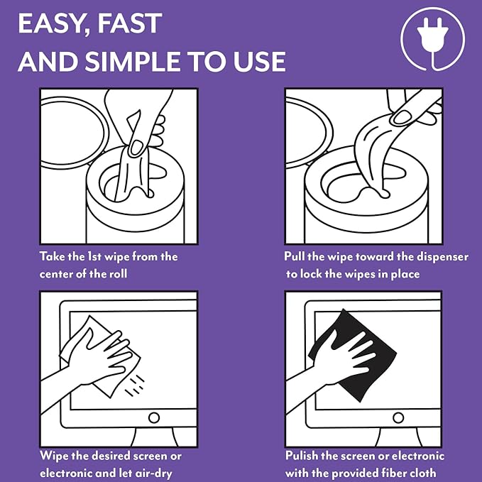 Screen Cleaner Wipes: Electronic Wipes for Screens - Computer Screen Wipes for Lens, Phone, Tv Screen and Monitor Cleaning - Tech Wipes & Microfiber Cloth (Canister, 100 Count)