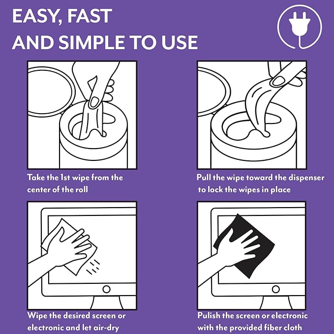 Screen Cleaner Wipes: Electronic Wipes for Screens - Computer Screen Wipes for Lens, Phone, Tv Screen and Monitor Cleaning - Tech Wipes & Microfiber Cloth (Canister, 50 Count)