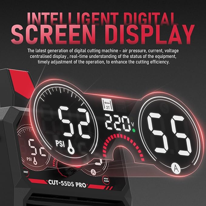 YESWELDER 55 Amp Plasma Cutter Non-High Frequency, Large LED Digital Display Non-Touch Pilot Arc, Digital DC Inverter 110/220V Dual Voltage Plasma Cutting Machine CUT-55DS PRO NEW