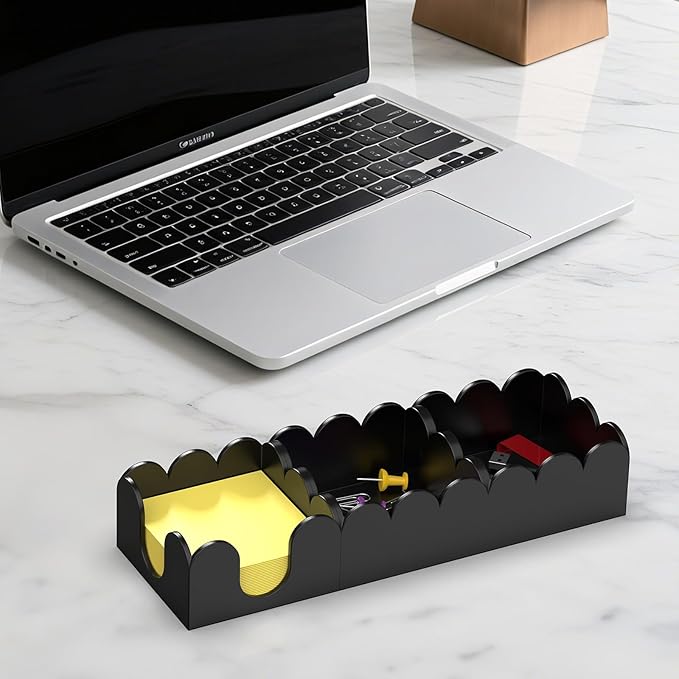 YAGELI Magnetic 3-in-1 Acrylic Sticky Note Holder Dispenser | Modern Desktop Organizer for 3x3 Post It Notes & Memo Pads with Non-Slip Base | for Productive Workspace at Office, Home or School | Black