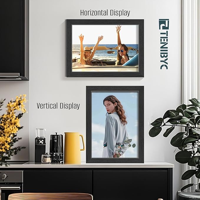 9x12 Picture Frames Set - 3 Pack - Black Solid Wood Poster Frame - Tempered Glass - Exclusive Woodgrain - Rooms, Offices, Gallery, Studio, and Hallway, Wall Display Decor