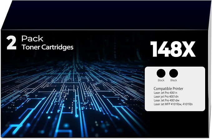 148X Black High Yield Toner Cartridge W1480X 4001n 4101fdw 4001dn Toner 2 Pack Replacement for HP 148X 148A Toner Cartridges HP148X Work with HP Laser Jet Pro 4001n 4001dn 4001dw MFP 4101fdw 4101fdn