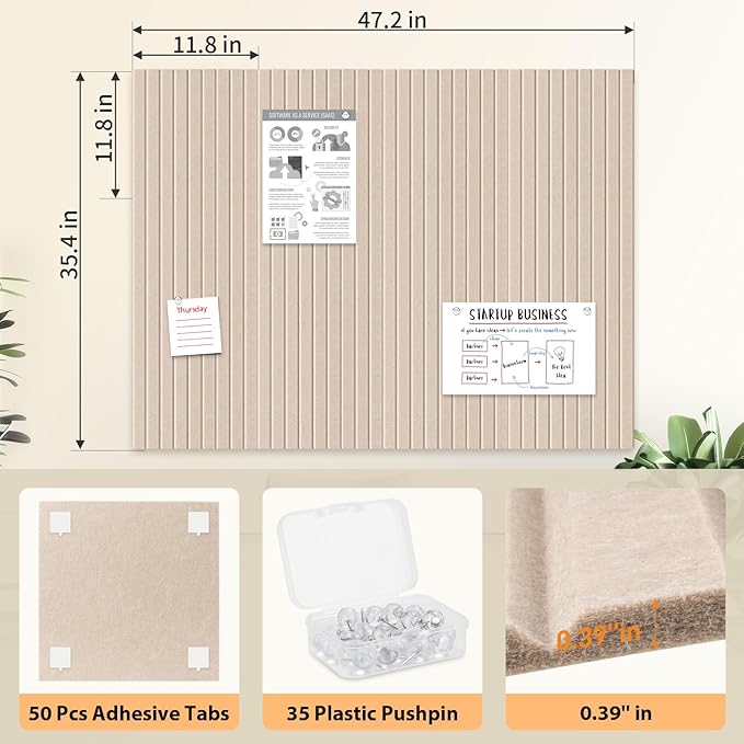 Smarpau 12 Pack Large Cork Board, 48"x36" Felt Bulletin Board, Corkboard with 35 Pushpins 50 Removable Security Stickers, Cork Boards for Office Home