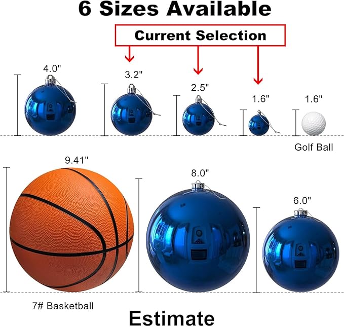 Navy Blue Christmas Ornaments - Christmas Tree Decorations Shatterproof Hanging Balls for Birthday Wedding Holiday Decor Set of 36pcs, Multi-Sizes(1.6",2.5",3.2")