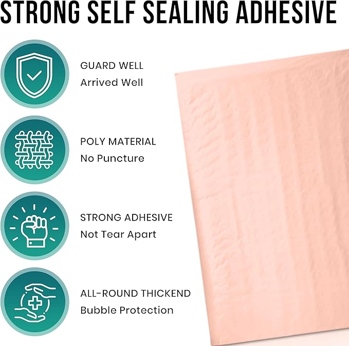 Levex - #2 8.5" x 12" [5 Pack] Light Pink Poly Bubble Mailers, Padded Envelope Mailers, Packing Envelope & Mailing Bags for Shipping