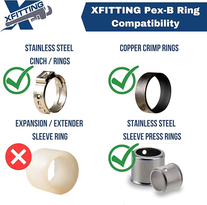 10 Pieces XFITTING 3/8" x 3/8" x 3/8" Pex Tee, Pex B Crimp Version 25-5-7=10X (10 Packs)