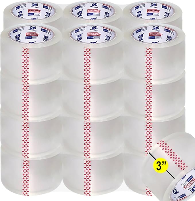 PERFECTAPE 3" Heavy Duty Packing Tape 24 Rolls, Total 1560Y, Clear, 2.7 mil, 3 inch x 65 Yards, Ultra Strong, Refill for Packaging and Shipping(3" Width, not 2" Width)