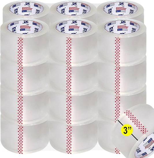 PERFECTAPE 3" Heavy Duty Packing Tape 24 Rolls, Total 1560Y, Clear, 2.7 mil, 3 inch x 65 Yards, Ultra Strong, Refill for Packaging and Shipping(3" Width, not 2" Width)