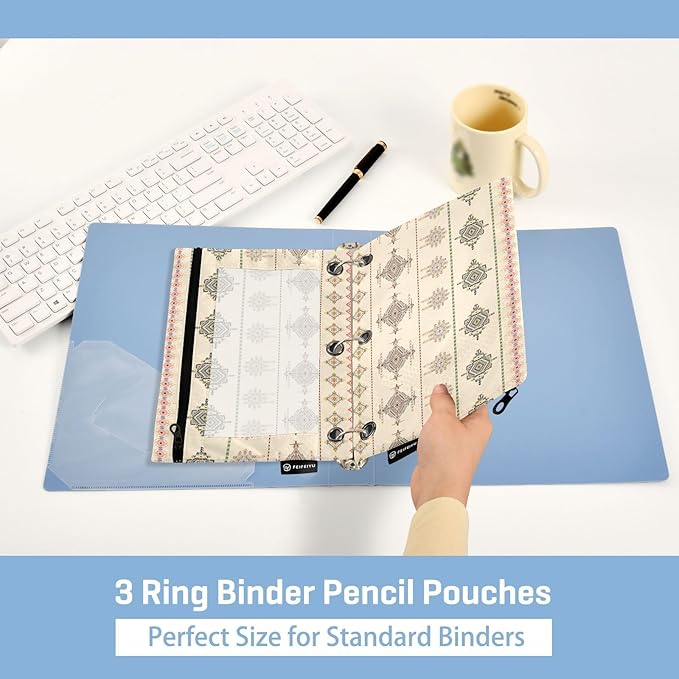 ZAZYXTJ Personalized Western Aztec Binder Pencil Pouchs 3 Ring with Zipper Clear Window Office Organizers bag for School Students Teacher Supplies 2 Pack