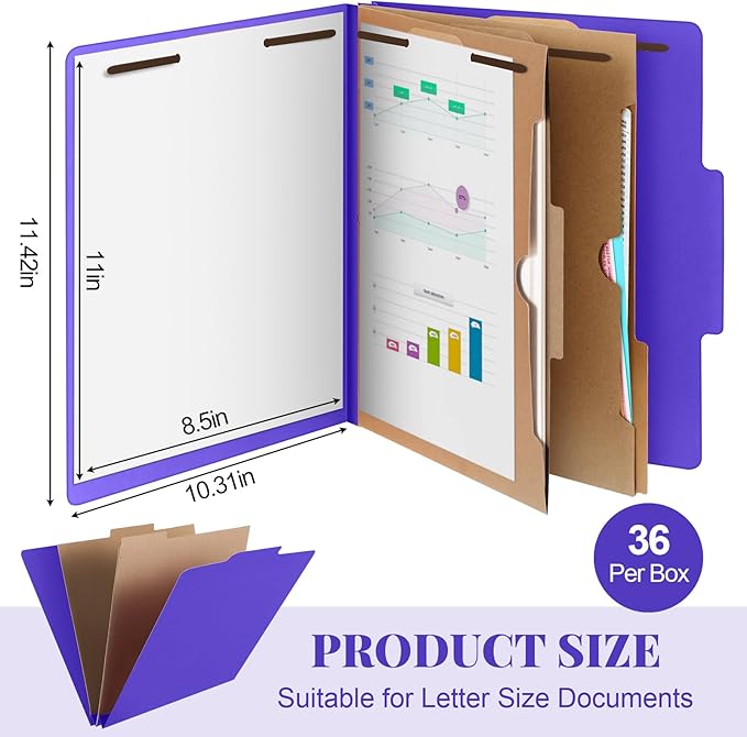 Skyygemm 36 Pcs Classification Folders Letter Size, 2 Pocket Dividers Pressboard File Folder with Fasteners, Expanding File Organizer Bulk for Teachers, Clergy, Office, Church, Christmas (Purple)