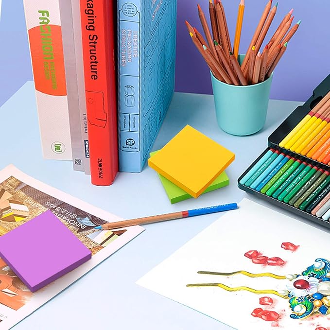 Sticky Notes 3x3 Self-Stick Notes Pads with 6 Bright Colors, Easy to Post for Office, School, Home, 6 Pads/Pack, 100 Sheets/Pad(Standard)