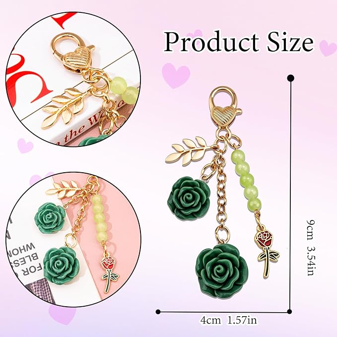 Rose Purse Charms Cute Flower Keychain With Heart Sticker Charm Chain For Kindle Colorful Bag Charms For Handbags