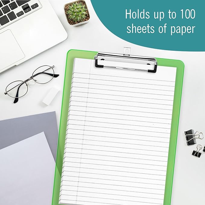 Plastic Clipboards, 6 Assorted Colors Transparent Clip Boards, A4 Letter Size 12.5 x 9 Inch, Low Profile Clip, Office, School Supplies for Students, Teachers, Nurses