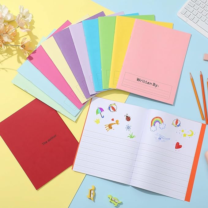 Henoyso 48 Pcs Primary Composition Notebook K-2 9 3/4 x 7 1/2 Inch Primary Journal, Back to School Supplies, Bulk Blank Writing Book for Kid to Write Draw Journal 60 Page Notebooks (Multicolored)