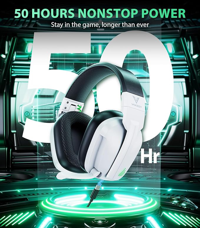 Wireless Gaming Headset for PS5, PC, PS4, Switch, Mac, 2.4GHz Low-Latency & Bluetooth 5.3 Headphones with Noise Canceling Mic, Stereo Sound, 50Hr Long Lasting Battery (White)