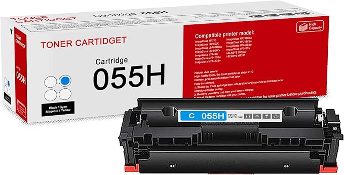 1 Pack 055H 3019C001 Cyan Whit chip Toner Cartridge: Compatible CRG 055H 3019C001 Replacement for Canon Color ImageClass MF740 LBP660C LBP664Cdw MF740C MF745Cdw i-SENSYS LBP660 MF740 Printer