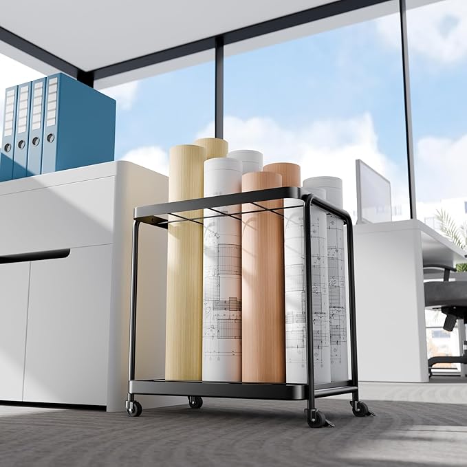 Gift Wrap Storage - Blueprint Holder with Wheels,12 Slots Wrapping Paper Organizer Storage, Sturdy Cart for Organizing Construction Plans, Artwork,Map,Posters in Home/Office/School