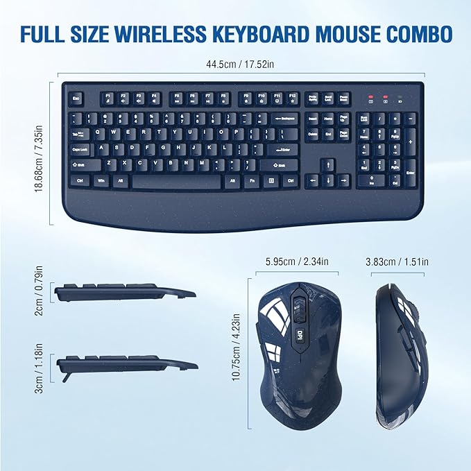 Wireless Keyboard and Mouse Combo, Full-Sized 2.4GHz Wireless Keyboard with Comfortable Palm Rest and Optical Mouse for Windows, Mac OS PC/Desktops/Computer/Laptops (Starry Blue)