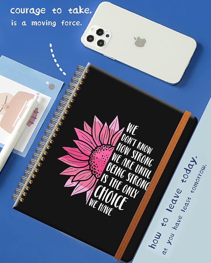 Ruled Spiral Writing Notebook,A5 Hardcover Lined College Journal for Women Lady Girl,Strong Twin-Wire Binding with Premium Paper,8.4" X 6",Perfect for School,Office,Home Gifts(Sunflower Breast Cancer)