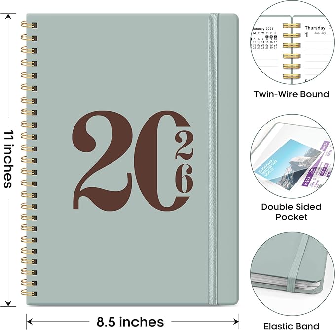 2026 Planner, Weekly and Monthly Calender Planner, Jan 2026 to Dec 2026, Hardcover 2026 Calendar Planner Book with Tabs & Inner Pocket, Office Home School Supplies for Women & Men - A4 (8.5" x 11"), Dusty Blue