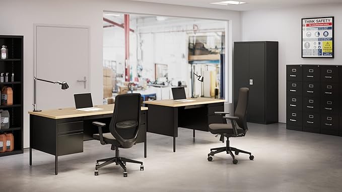 Commercial 4 Drawer Letter Width Vertical File Cabinet, 25" Deep - Black