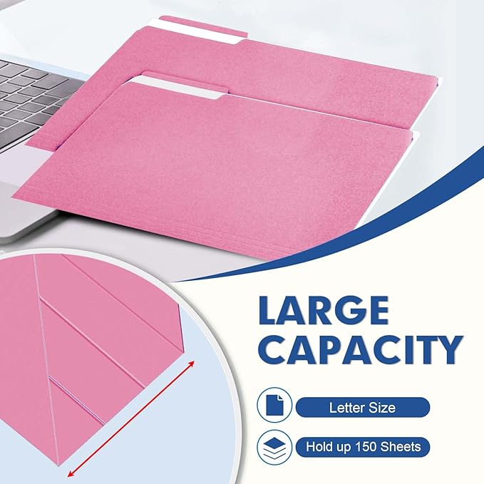 File Folder, PANDRI 120 Pack File Folder, 1/3 Cut Tab, Letter Size, Filing Folder for Office School Business, Pink
