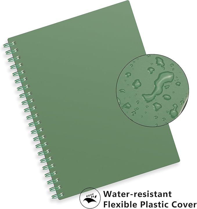 RETTACY Spiral College Ruled Notebook, 300 Pages, A4 Large Size (8.2" x 11.2"), for School, Work, Writing, Journaling, 100 GSM Thick Paper, Flexible Plastic Cover (Dark Green)