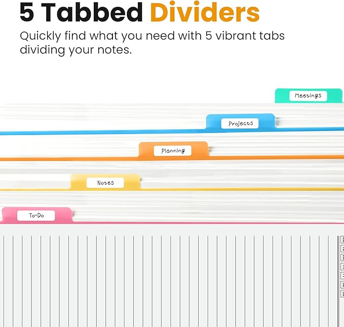 Hardcover Spiral Journal Notebooks for Work With Removable Dividers & Tabs, 8.5"x11" 5 Subject Notebook for Note Taking & Organizer, A4 College Ruled Lined Journal for Women & Writing, Yellow, 280 Pages