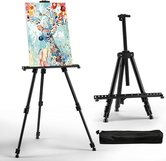 Art Easel for Painting and Display – Adjustable Floor 66 Inch Folding Aluminum Easel Stand for Sign - Table Top Canvas Stand - Portable Drawing Paint Heavy Duty for Artists Adults Holder or Teen