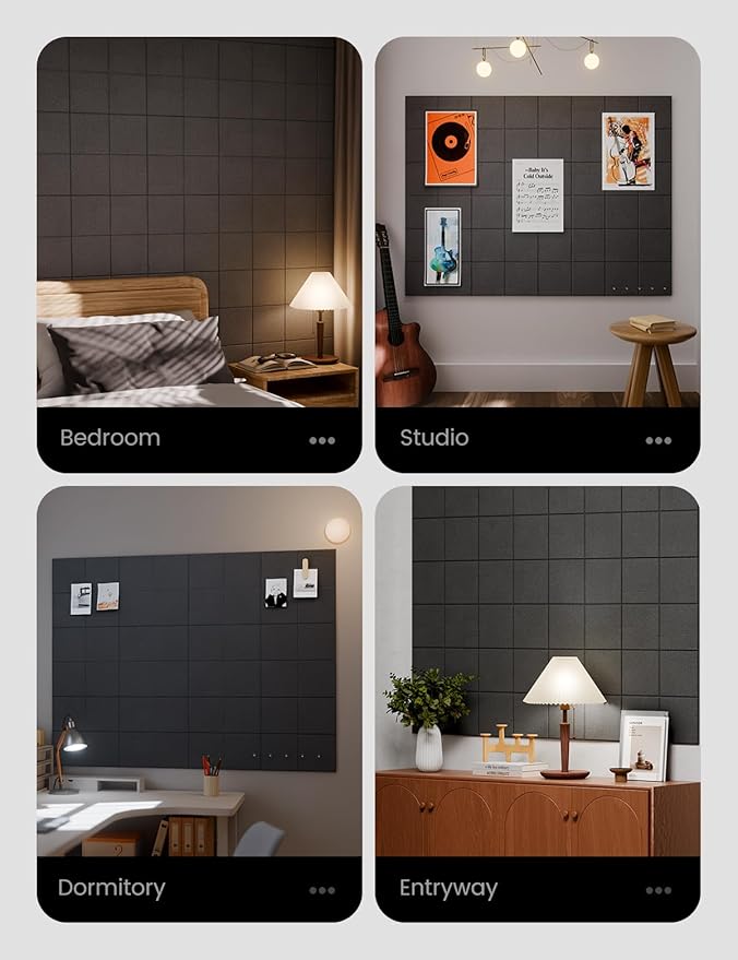 Large Felt Bulletin Board 48" x 36" Cork Board Alternative-12 Pack with 70 Safe Removable Adhesive Tabs, Cork Boards for Walls Cork Board for Home Office Classroom Pin Board-Charcoal Gray