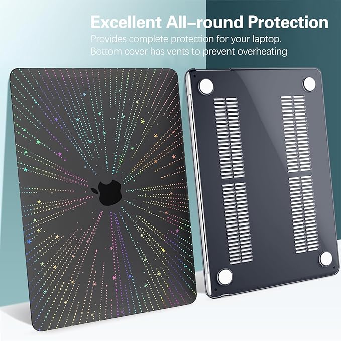 KEROM Clear Black Case for MacBook Air 15 Inch 2025 2024 2023 M4 M3 M2 A3241 A3114 A2941, MacBook Air M4 15 inch Case, Protective Plastic Hard Shell & Keyboard Cover for Mac Air 15, Line