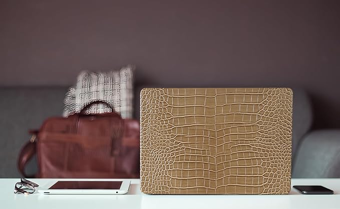 KEROM Compatible with Crocodile MacBook Air 13 Inch Case 2025-2022 M4 M3 M2 A3240 A3113 A2681, Textured Elegant Luxury Aligator Skin Snakeskin PU Leather Hardshell Case & Keyboard Cover, Brown