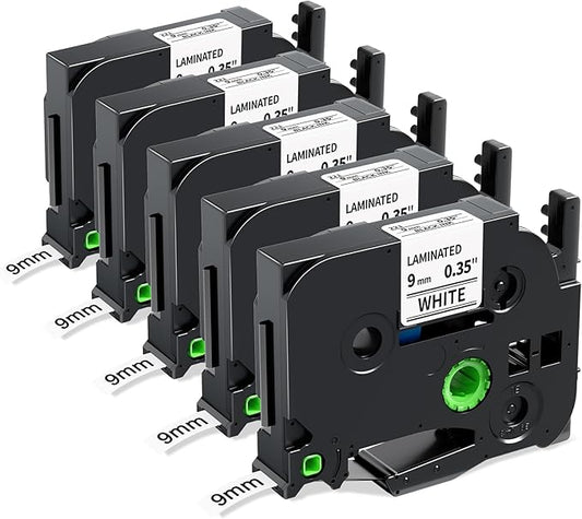 Labelife TZe-221 Label Maker Tape 9mm Compatible with Brother P Touch Label TZe TZ Tape 9mm 0.35 Laminated White 3/8 Inch TZe221 for Brother Ptouch PT D210 PTD220 PT-D200 PT-H110 PTD400,5-Pack