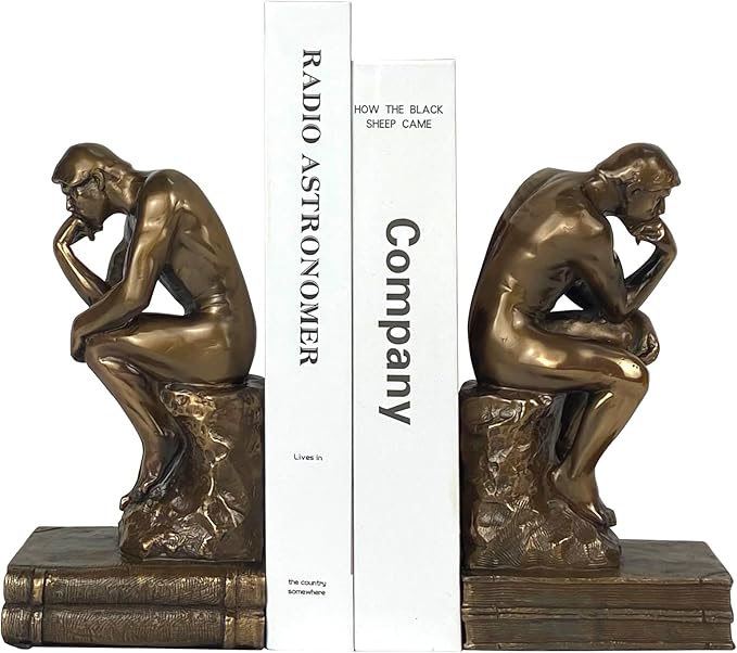 Cool Bookends Gold Decorative Unique Book Ends Book Stopper The Thinker Statue Sculpture Home Decor (2 Pack)