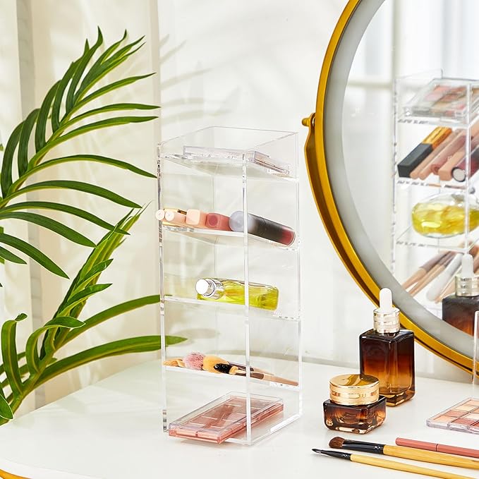 Acrylic Pen Organizer Storage for 50 Markers Vertical Marker Organizer Acrylic Pen Display Holder for Office Desk Desktop Stationery Pencil Storage, Clear, 3.4 x 4 x 10.2 Inch