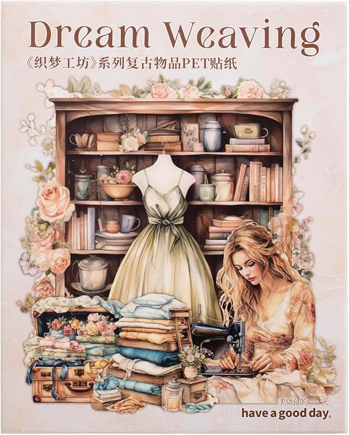 90Pcs Retro Sewing PET Stickers, Vintage Ephemera for Scrapbooking, Journaling Supplies, DIY Crafts, and Junk Journals, with Organizer