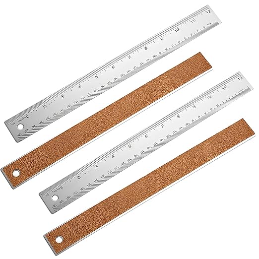 4Pcs 12 Inch Metal Ruler, Stainless Steel Rulers with Cork Backing, Imperial and Metric, Non-Slip Prevent Ink Leakage. for School, Office, Engineering, Drafting Tools